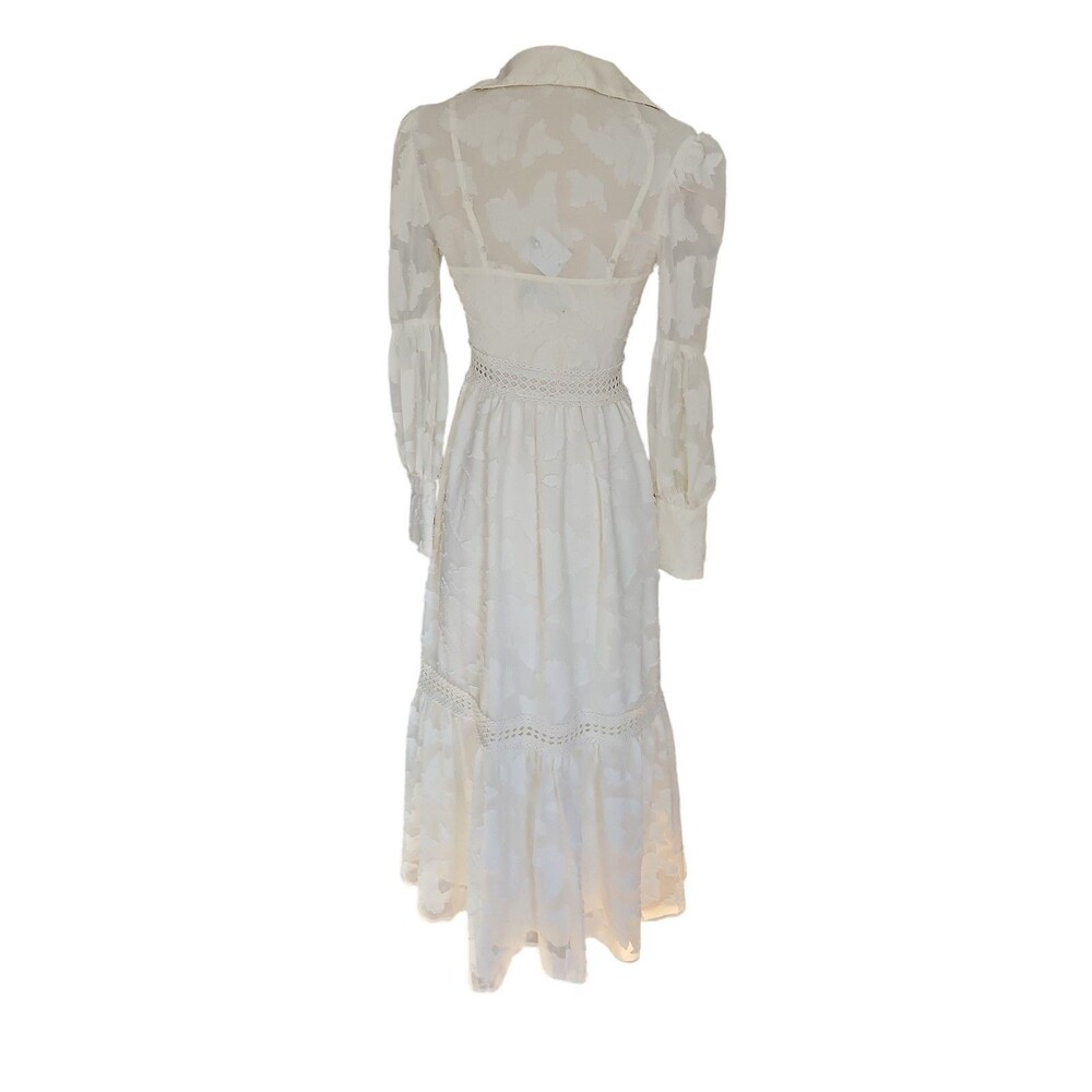 Asos Design Tiered Deep V-neck Maxi Dress Womens 2 Cream Ethereal Coquette Sheer - Picture 4 of 11